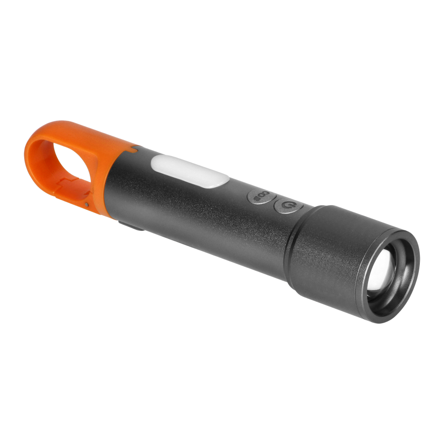 LED SMD flashlight 10W + COB 2W, 350lm, 1200mAh, zoom function, color caps